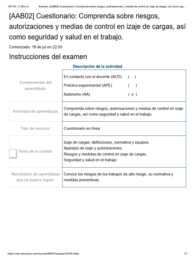 Cuestionario - Comprenda Sobre Riesgos, Autorizaciones y Medias de ...