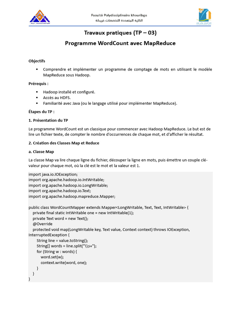 Programme WordCount avec MapReduce | PDF | MapReduce | Apache Hadoop