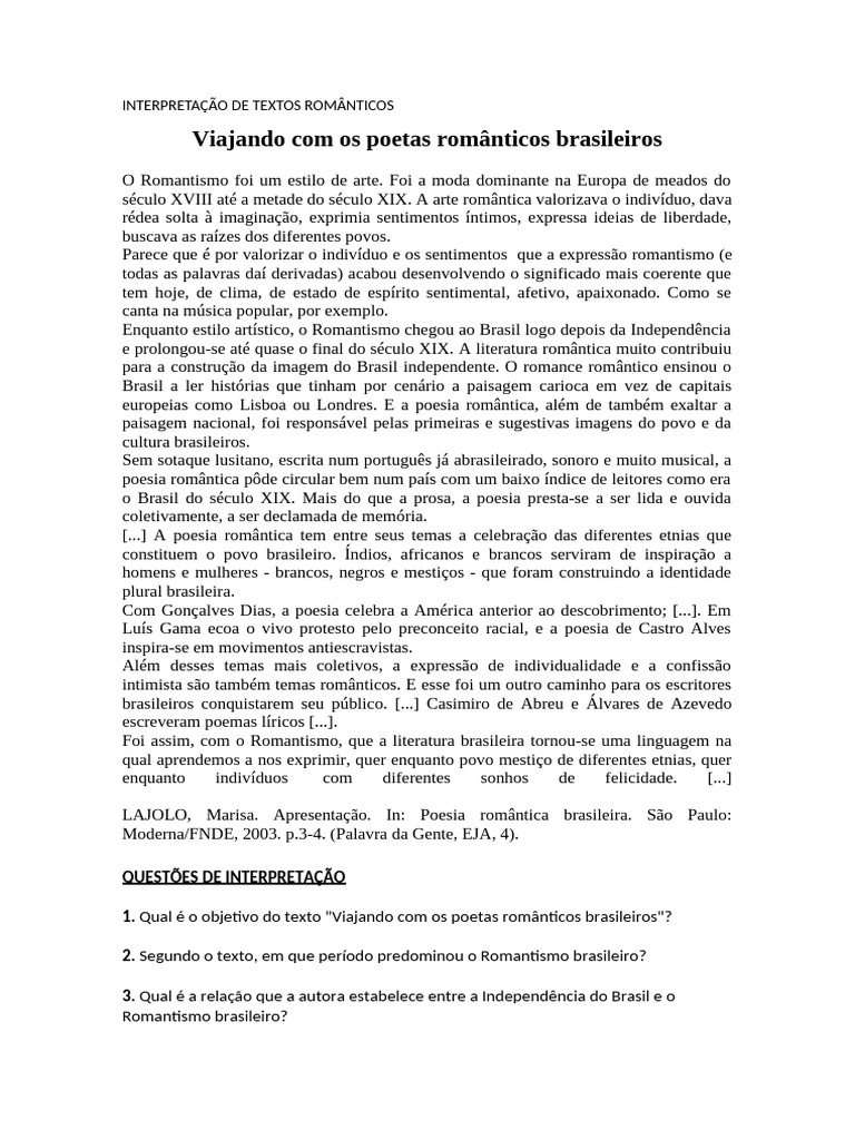 Romantismo e Identidade Nacional Brasileira | PDF | Romantismo | Poesia