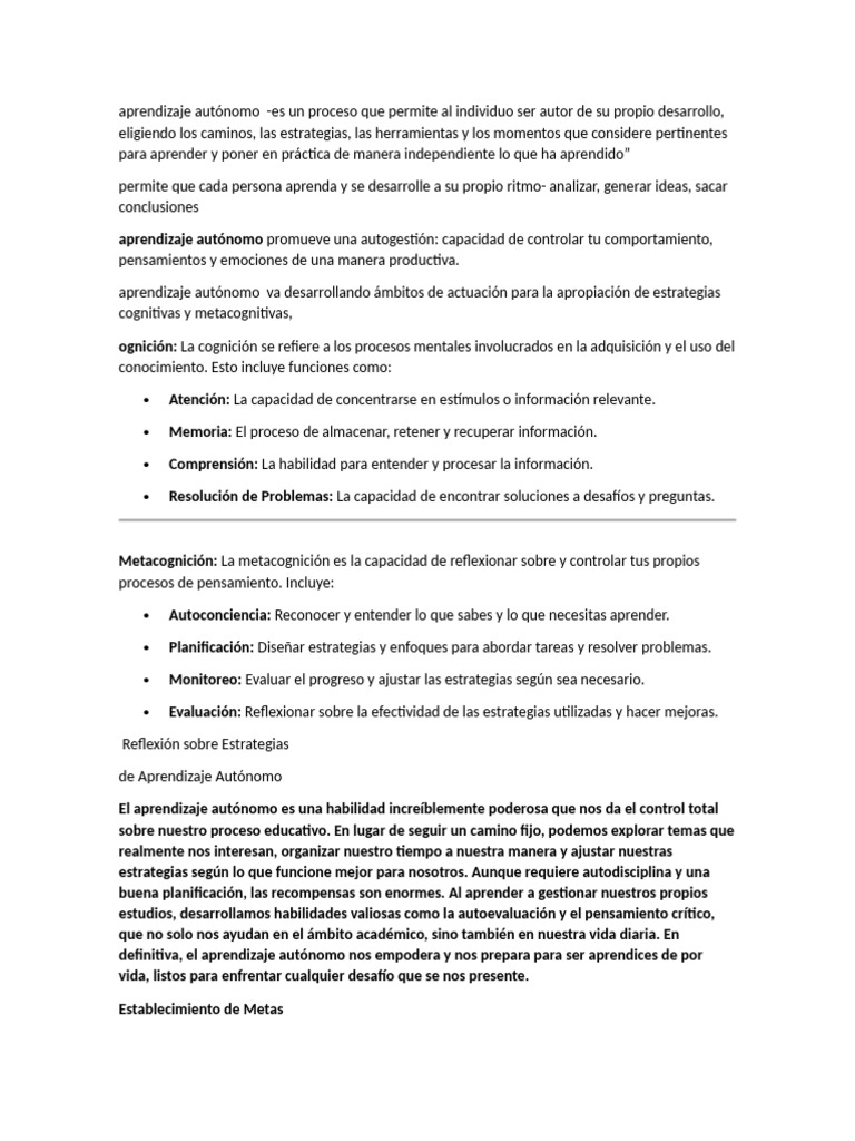 Estrategias para Aprendizaje Autónomo | PDF | Aprendizaje | Metacognición