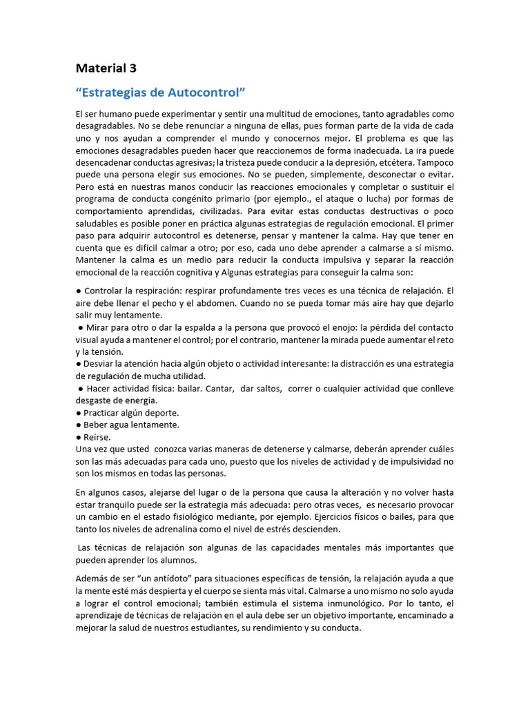 Estrategias de Autocontrol Emocional | PDF | Las emociones | Ira