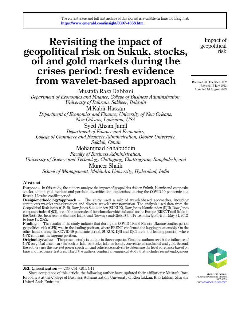 Geopolitical Risk's Impact on Sukuk and Markets | PDF | Statistical ...