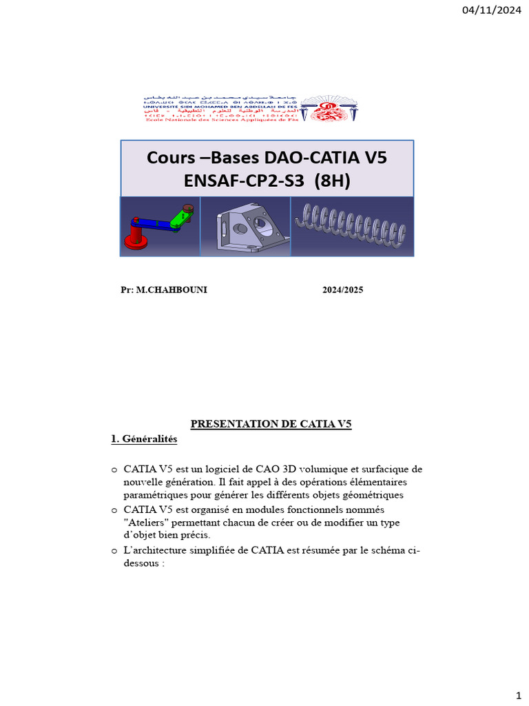 Introduction à CATIA V5 : Cours de DAO | PDF | Interface graphique ...