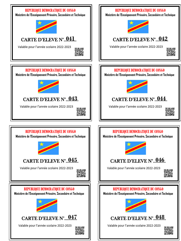 Carte d'élève RDC 2022-2023 | PDF