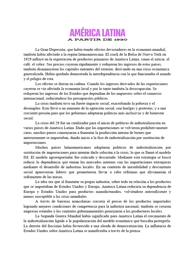 Impacto de la Gran Depresión en América Latina | PDF | Gran depresion ...
