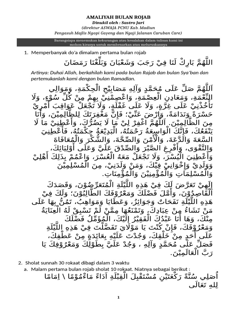 Amaliyah Bulan Rajab untuk Umat Islam | PDF