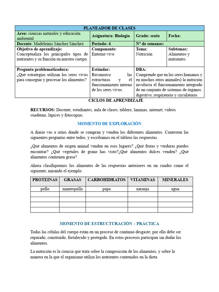 Nutrición y Tipos de Nutrientes en Clase | PDF | Alimentos | Nutrientes