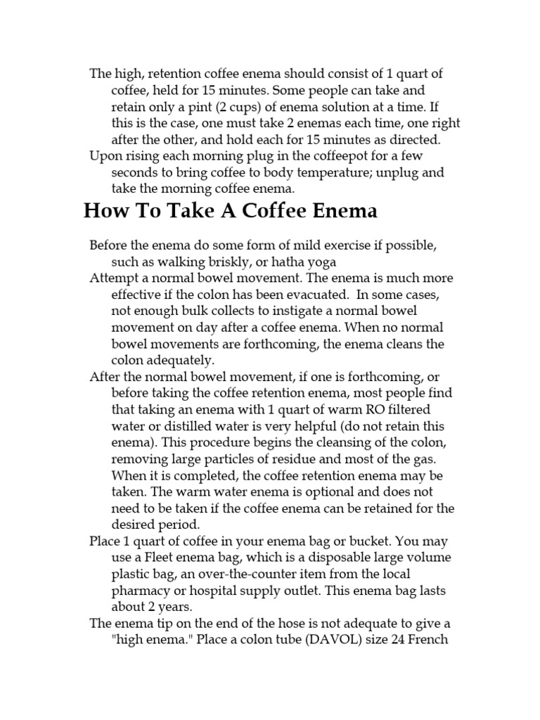 Coffee Enema Guide: Steps & Tips | PDF | Rectum | Large Intestine