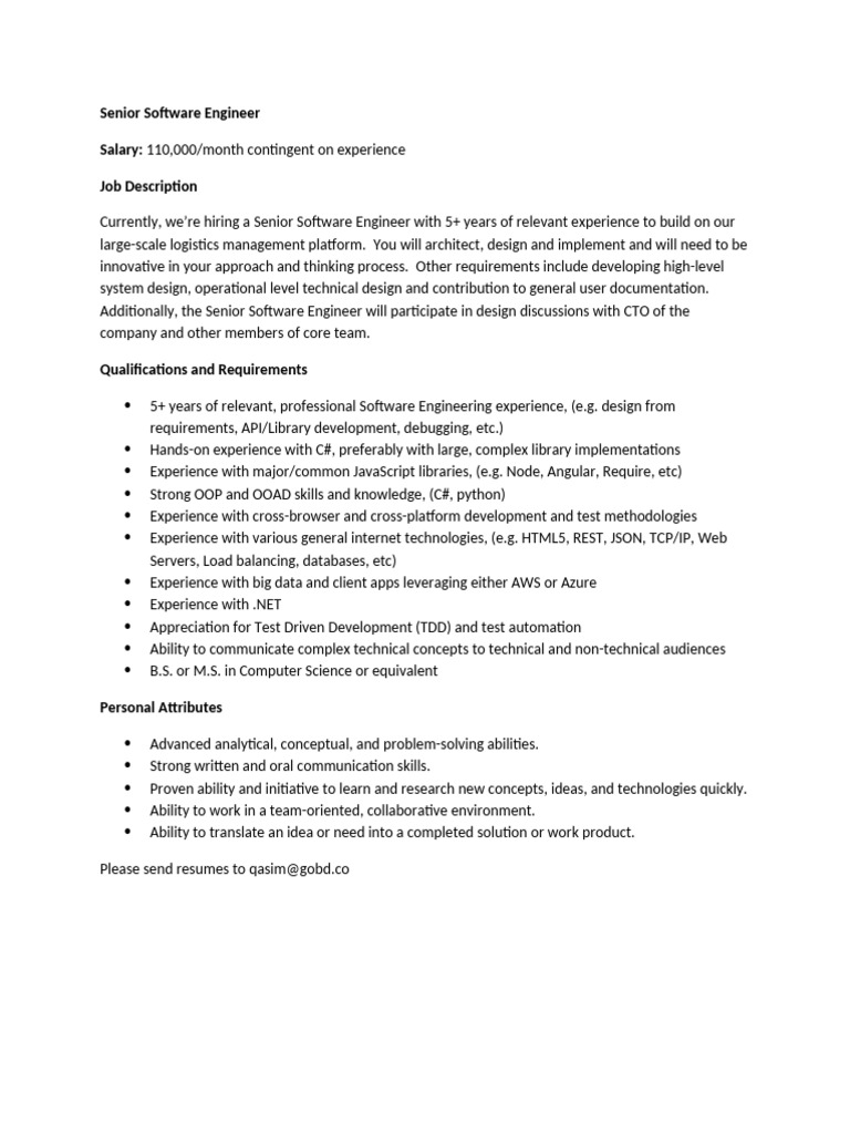 Senior Software Engineer Job Opening | PDF
