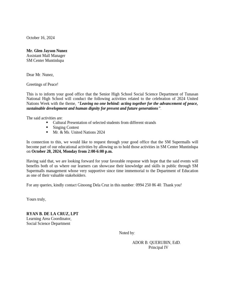 Letter For SM Supermalls | PDF