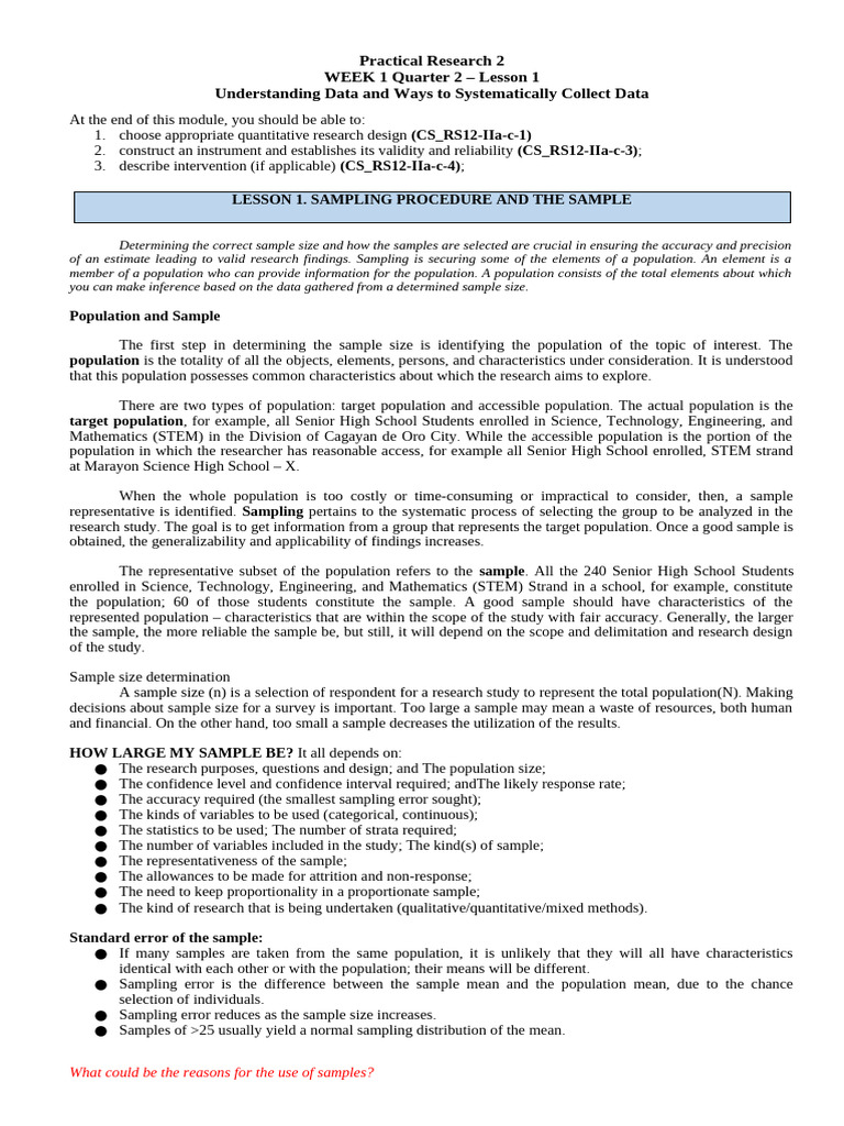 Module 1 Quarter 2 | PDF | Validity (Statistics) | Sampling (Statistics)