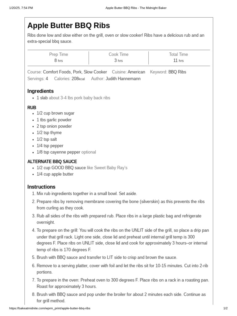 Apple Butter BBQ Ribs - The Midnight Baker | PDF | Grilling | Barbecue
