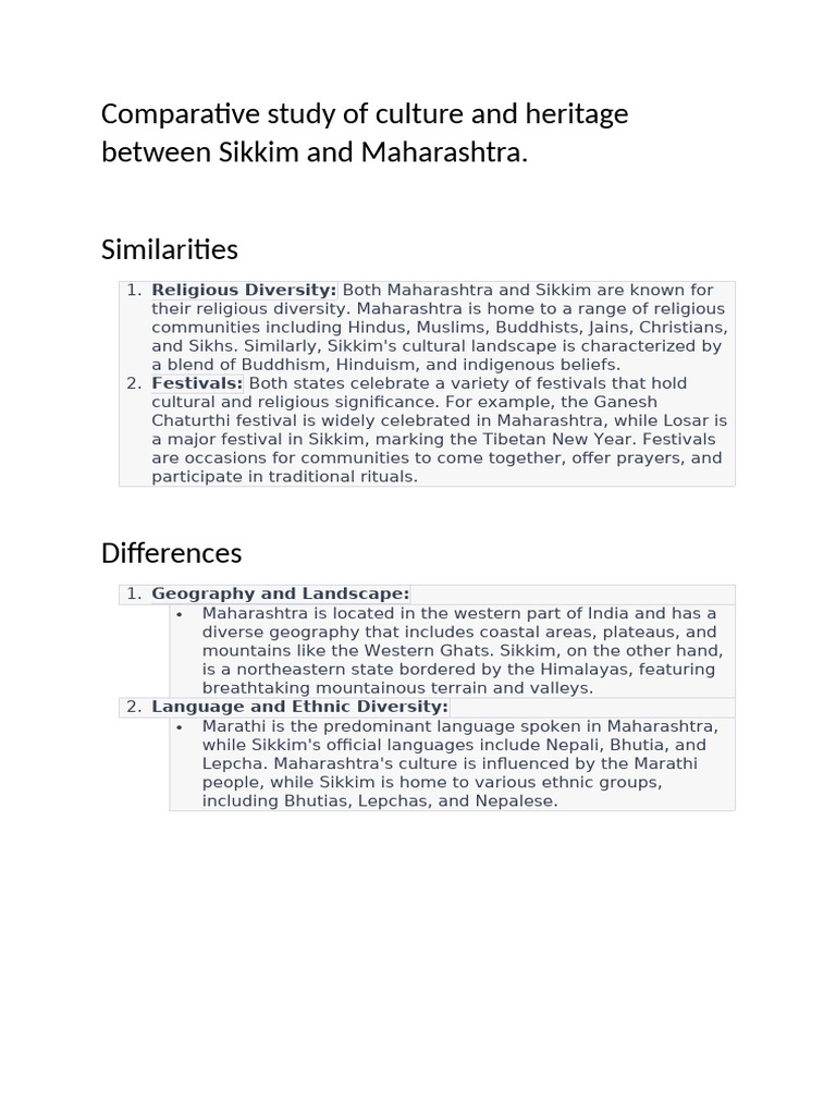 Maharashtra vs Sikkim: Cultural Comparison | PDF