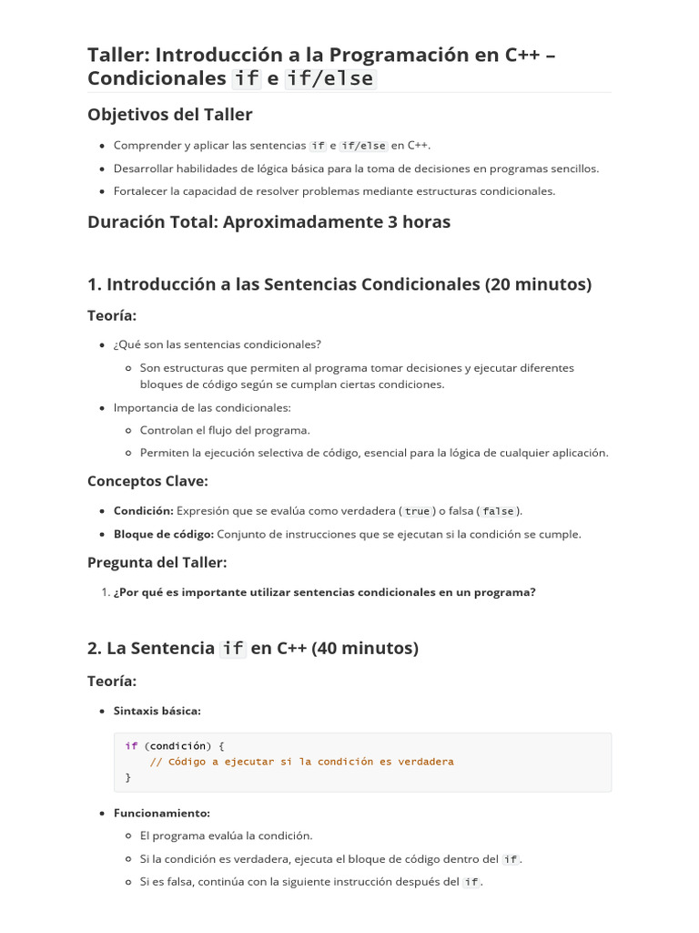 Taller Introducción A La Programación en C++ - Condicionales If e ...