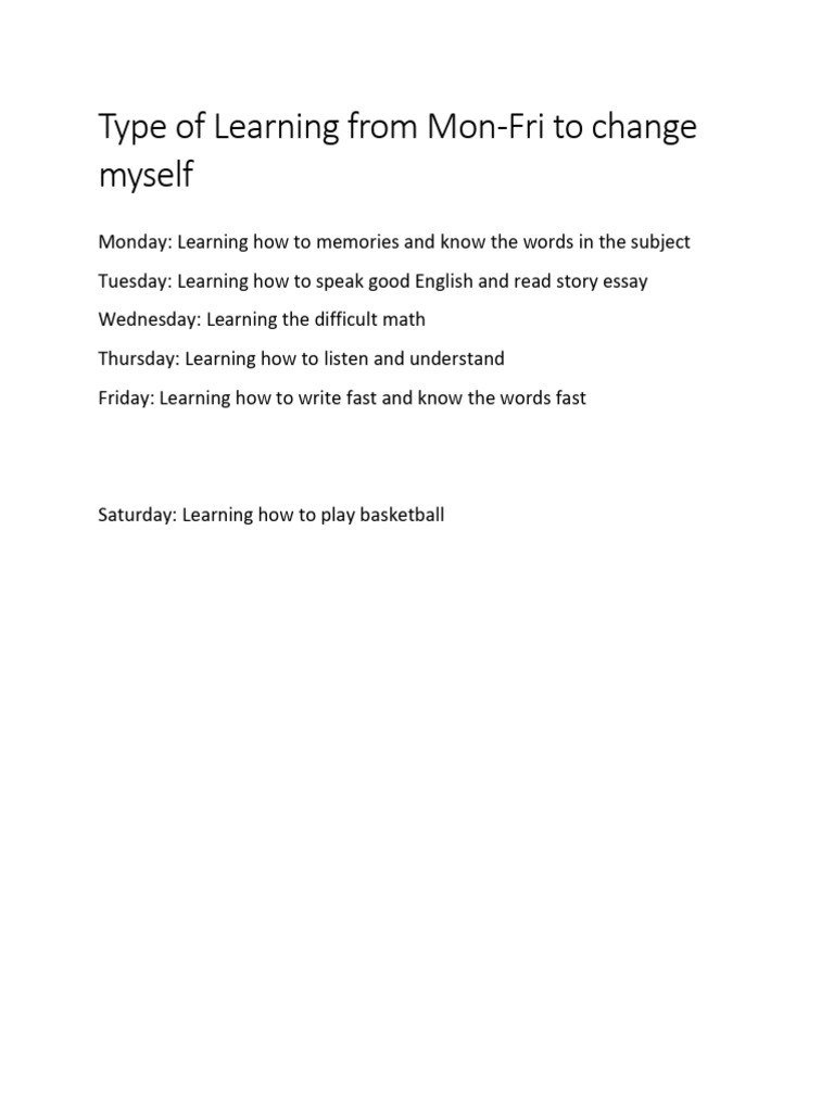 Type of Learning From Monday-Friday | PDF
