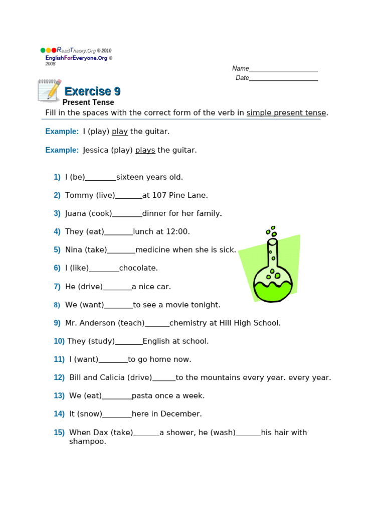 Present Tense Exercise 9 | PDF