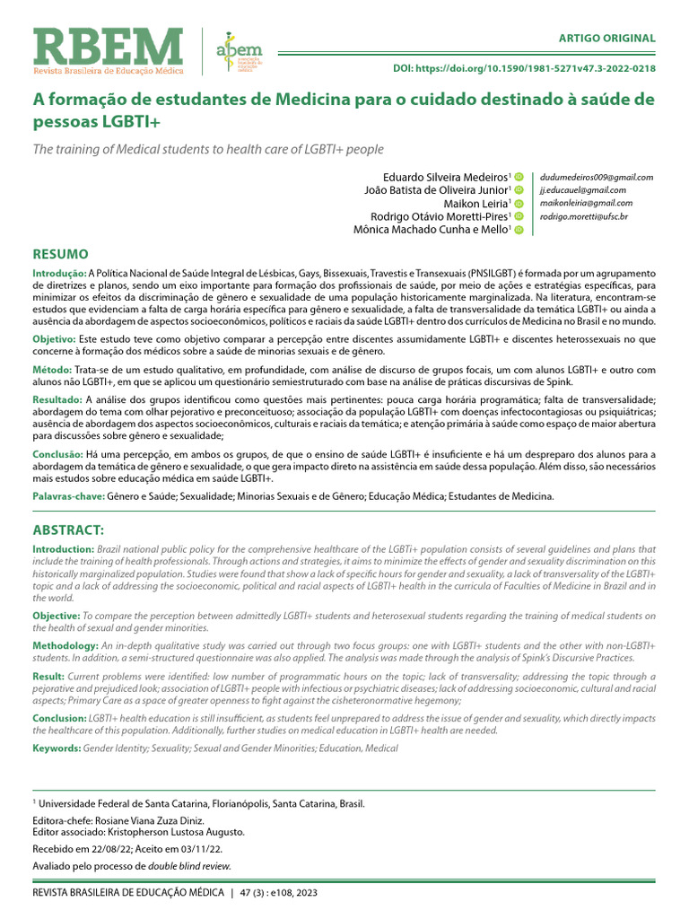 Formação Médica e Saúde LGBTI+ | PDF | Gênero | Estudos de Gênero