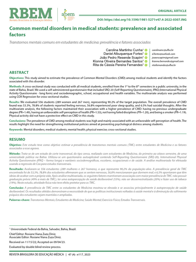 Mental Disorders in Medical Students | PDF | Psychiatry | Mental Health
