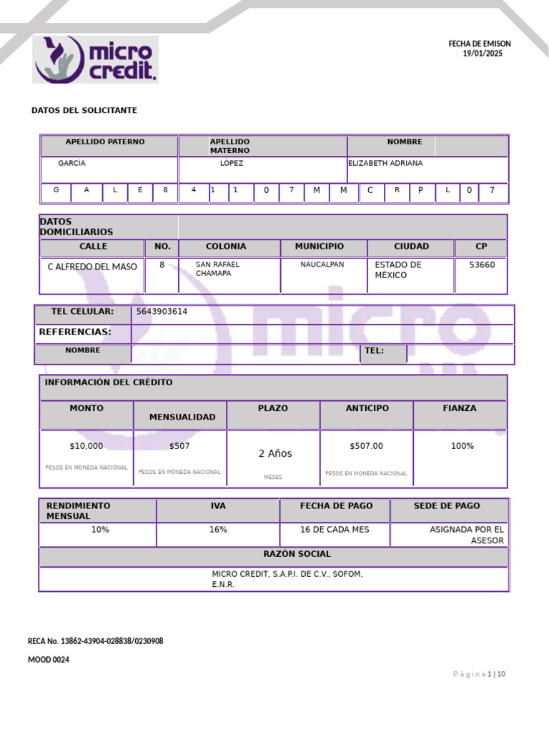 Contrato Micro Credit García López Elizabeth Adriana | PDF | Pagos ...
