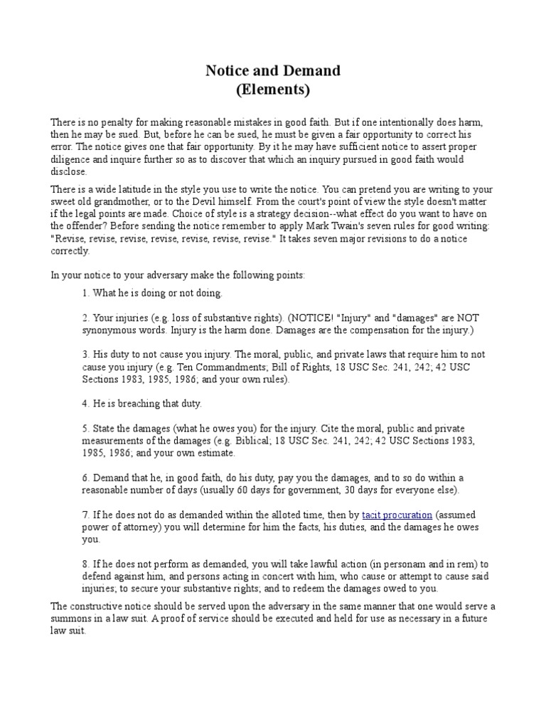 Elements of Notice and Demand | PDF | Damages | Inquiry