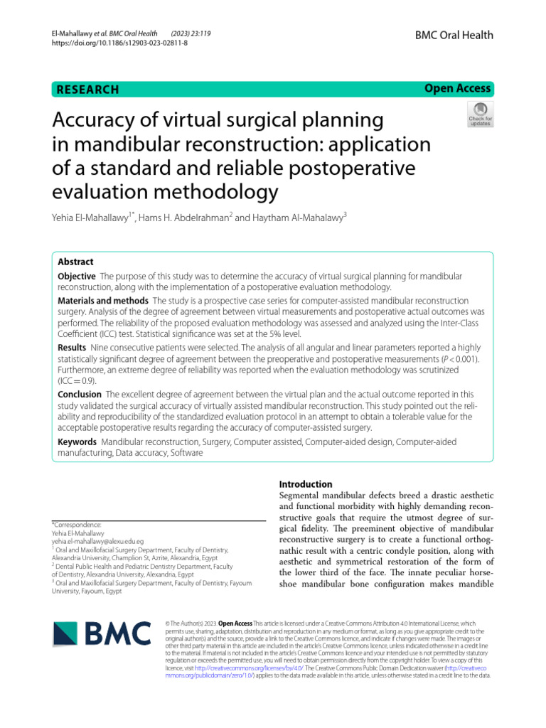 Accuracy of Virtual Surgical Planning | PDF | Evaluation | Methodology