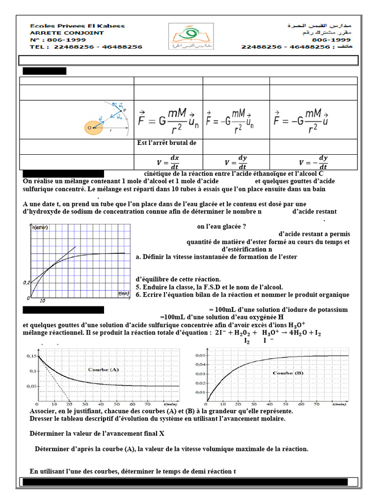 Examen de Physique-Chimie 7D | PDF | Équilibre chimique | Ester