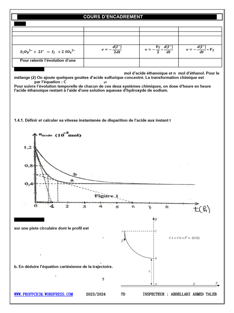 Contrôle de chimie et physique 7D | PDF | Acide acétique | Cinétique ...