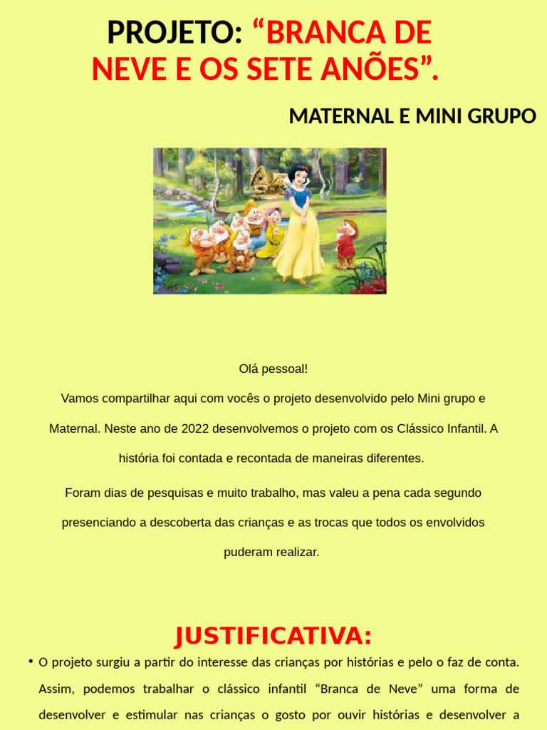 Projeto Branca de Neve na Educação Infantil | PDF | Criatividade ...