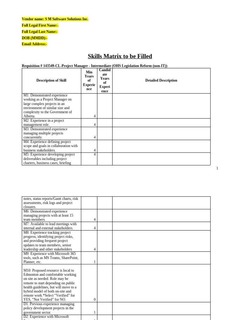 Project Manager Skills Matrix for Alberta | PDF | Business