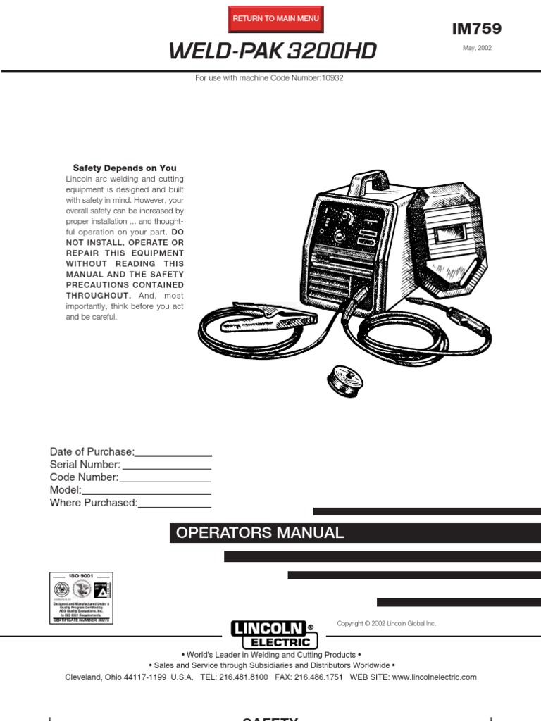 Lincoln Weldpak 3200 HD PDF Welding Construction