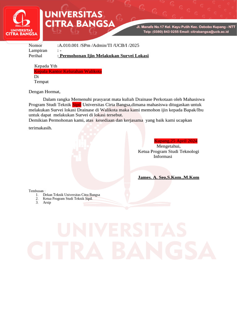 001-Surat Ijin Survey Lokasi | PDF