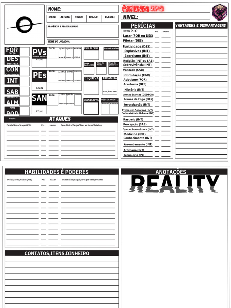 Ficha de Personagem para RPG: Atributos e Habilidades | PDF