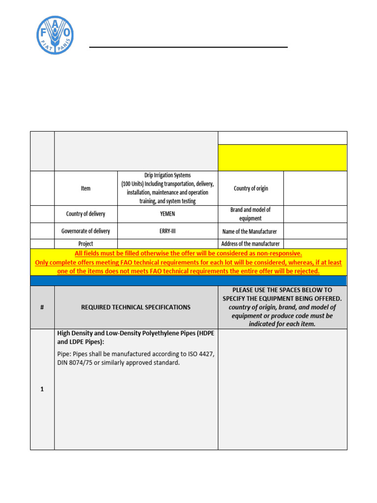 HDPE Pipes for Drip Irrigation Bid | PDF | Pipe (Fluid Conveyance) | Valve