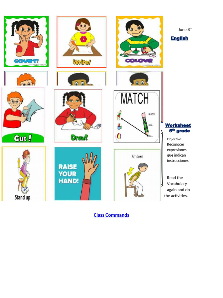 5° Worksheet Commands - Clase 8 Junio | PDF