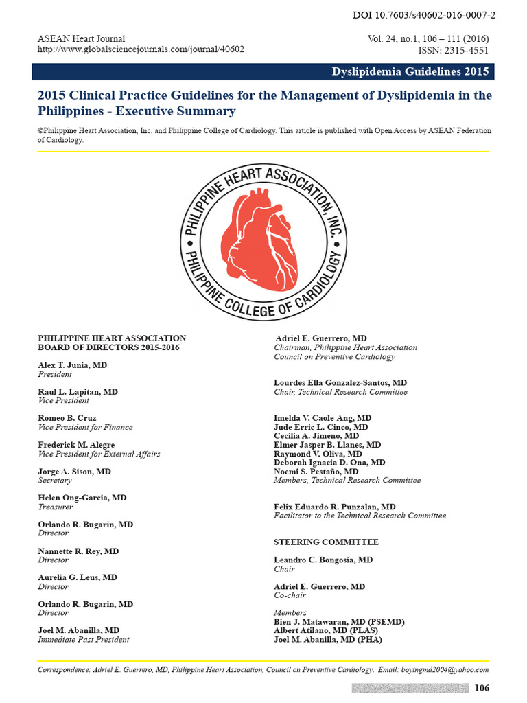 2015 CPG For The Management of Dyslipidemia in The Phils-Executive ...