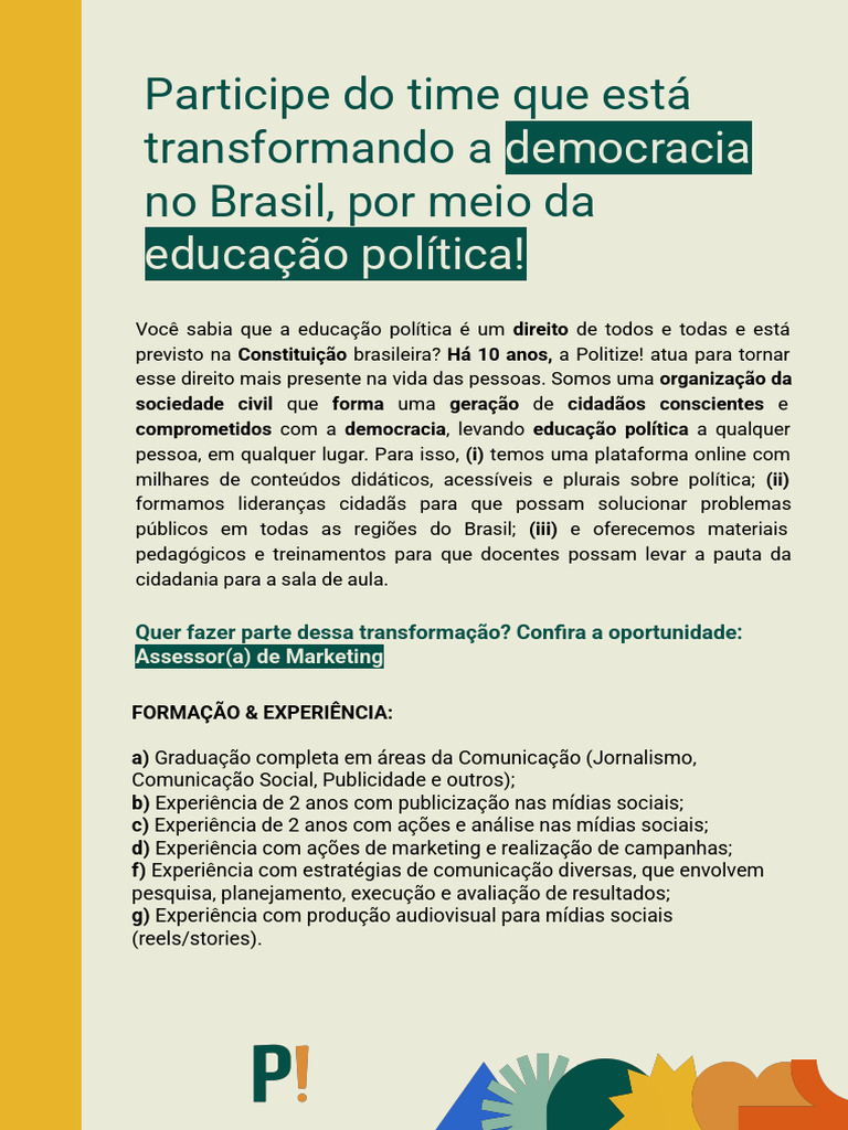 Vaga: Assessor(a) de Marketing na Politize! | PDF | Comunicação | Redes ...