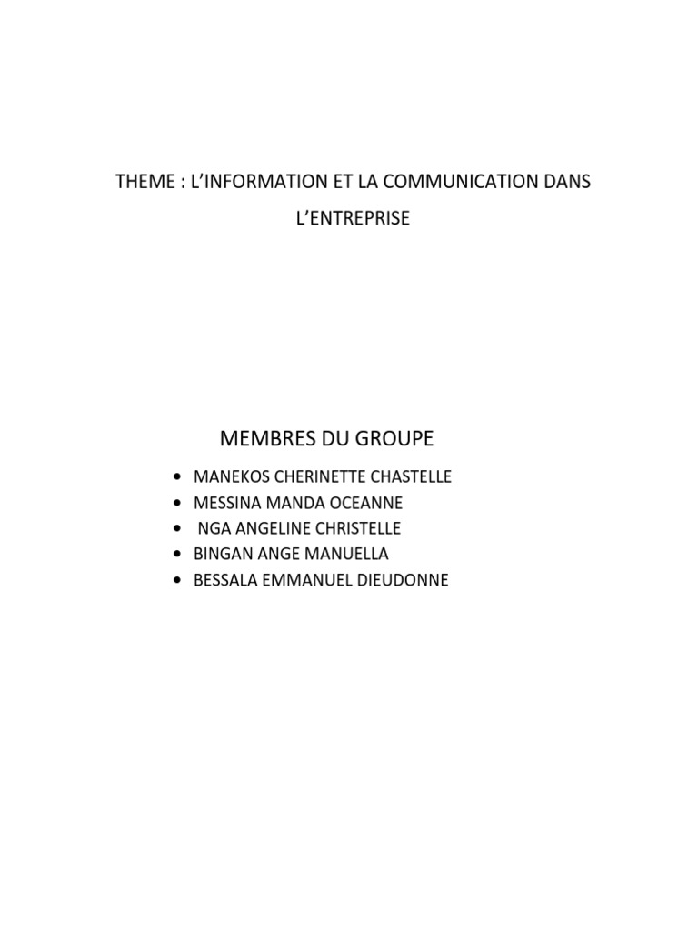 Rôle de l'Information et Communication en Entreprise | PDF | Business ...