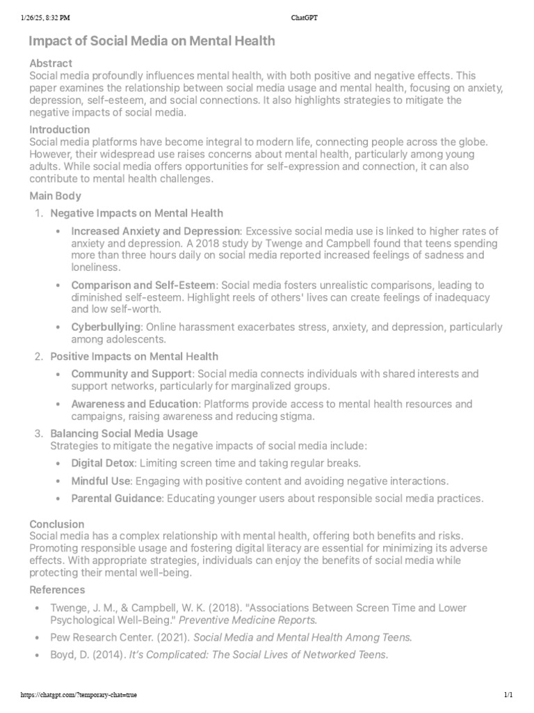 Impact of Social Media On Mental Health | PDF | Social Media | Popular ...