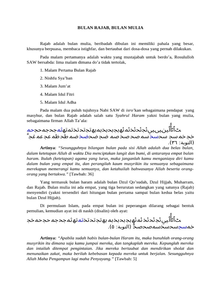 Keutamaan Bulan Rajab dalam Islam | PDF