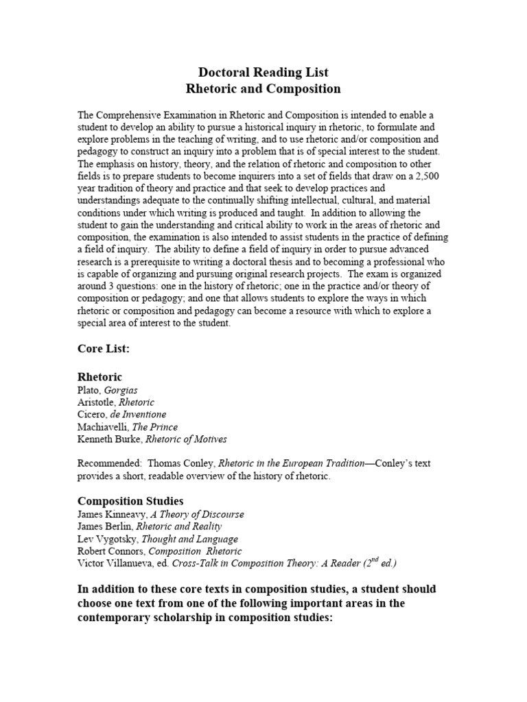 Doctoral Reading List for Rhetoric & Composition | PDF | Rhetoric ...