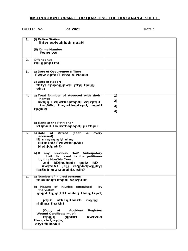 Quashing FIR/Charge Sheet Instructions | PDF | Common Law | Criminal Law