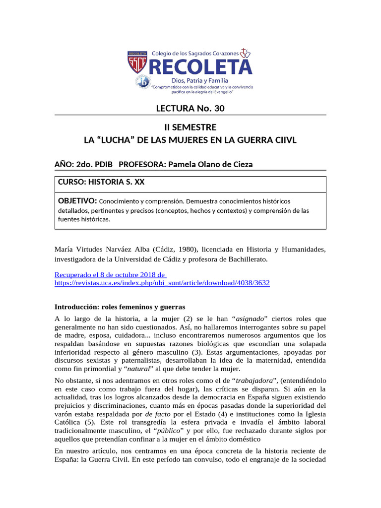 Lectura 31. La Lucha de Las Mujeres en La Guerra Civil | PDF | Mujer ...