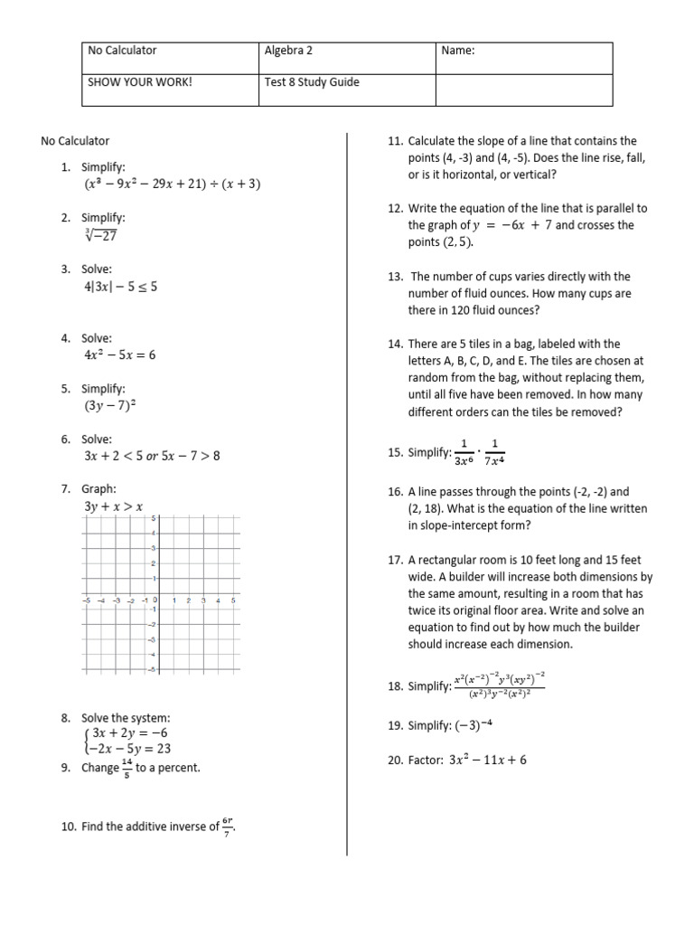 Algebra 2 Test 8 Study Guide | PDF | Mathematical Objects ...