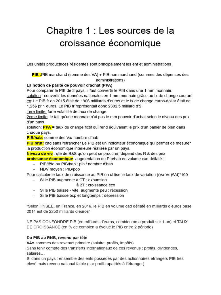 Sources et limites de la croissance économique | PDF | Produit ...