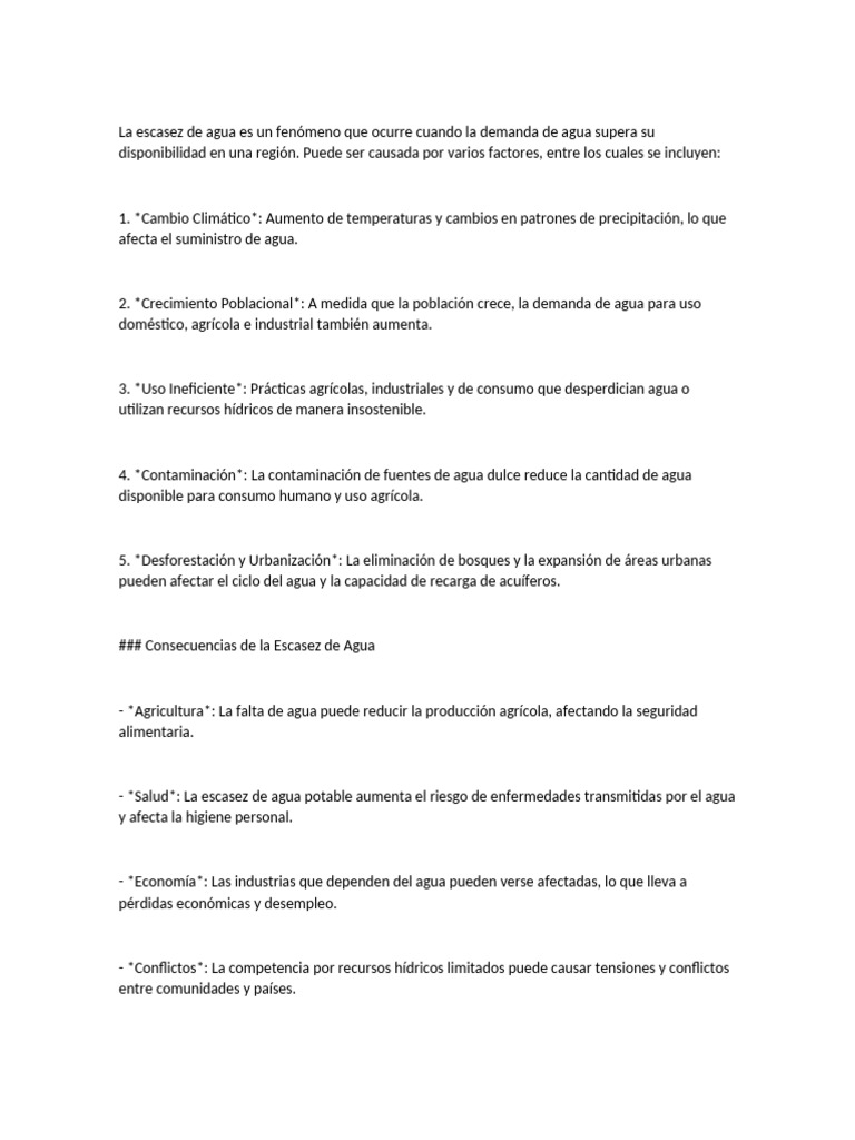 Causas y Consecuencias de la Escasez de Agua | PDF | Agua | Escasez de agua