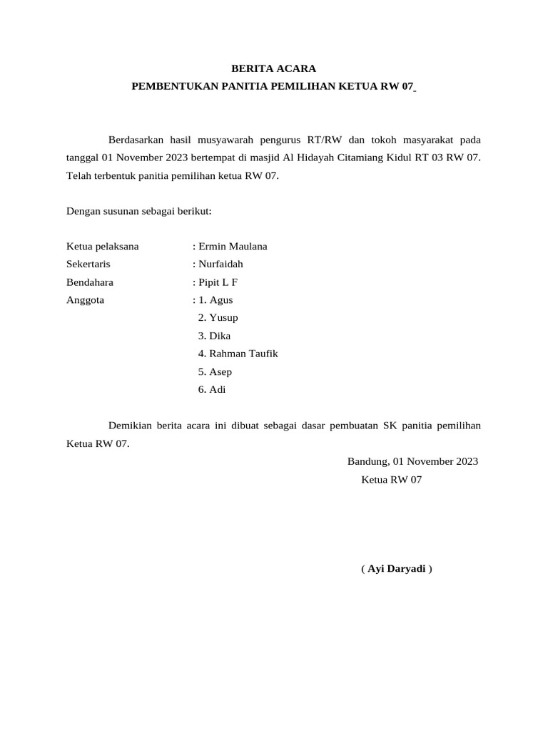 Pemilihan Ketua RW | PDF