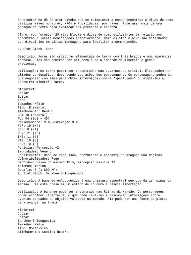 20 Stat Blocks e Dicas de Encontros | PDF