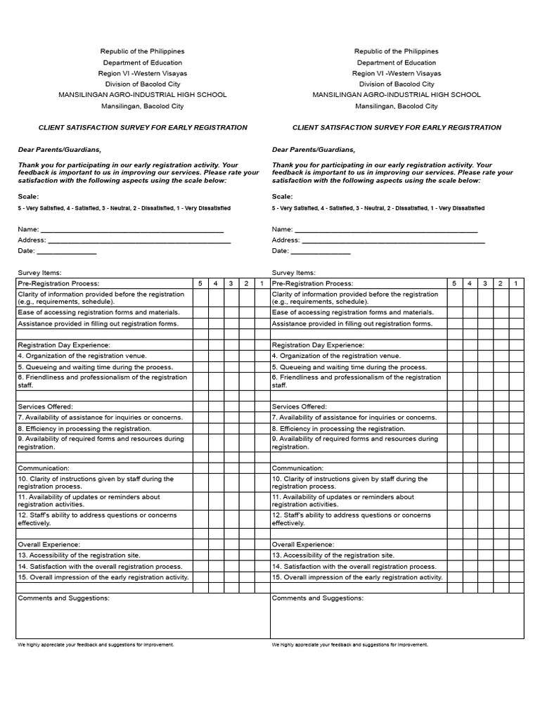 Client Satisfaction Survey for Registration | PDF
