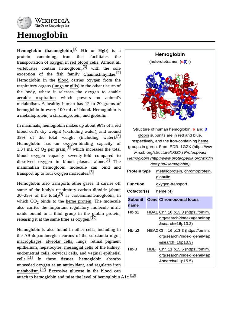 Hemoglobin Pdf Hemoglobin Blood