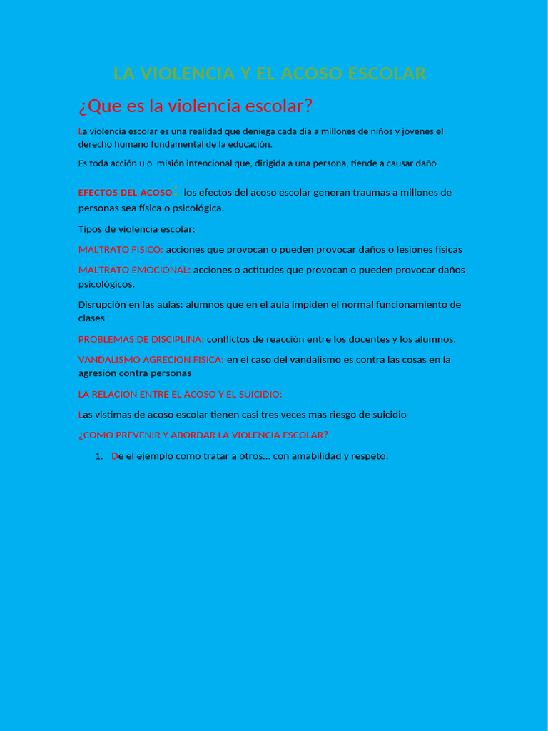 Prevención del Acoso Escolar y Violencia | PDF